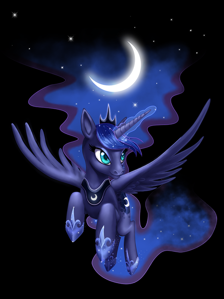 Size: 950x1267 | Tagged: safe, artist:misswish, derpibooru import, princess luna, moon, solo