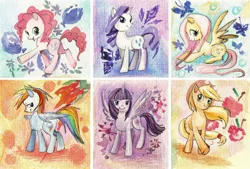 Size: 1742x1181 | Tagged: safe, artist:paulina-ap, derpibooru import, applejack, fluttershy, pinkie pie, rainbow dash, rarity, twilight sparkle, twilight sparkle (alicorn), alicorn, pony, female, mane six, mare, traditional art