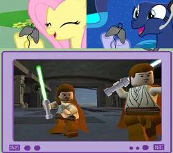 Size: 1126x1000 | Tagged: derpibooru import, exploitable meme, fluttershy, gamer luna, gamer meme, gamershy, lego, lego star wars:the video game, meme, obi wan kenobi, obligatory pony, princess luna, qui-gon jinn, safe, star wars, tv meme