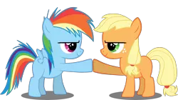 Size: 8000x4477 | Tagged: absurd resolution, applejack, artist:deratrox, derpibooru import, filly, hoofbump, rainbow dash, safe, simple background, transparent background, vector