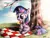 Size: 4000x3000 | Tagged: safe, artist:neko-me, derpibooru import, twilight sparkle, pony, cherry blossoms, cute, featured image, female, filly, filly twilight sparkle, flower, flower blossom, high res, ice cream, image, jpeg, picnic, picnic blanket, solo, tree, younger