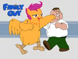 Size: 1024x768 | Tagged: chickun, derpibooru import, ernie the giant chicken, exploitable meme, family guy, forced meme, meme, peter griffin, safe, scootachicken, scootaloo