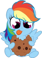 Size: 5000x6852 | Tagged: safe, artist:stepandy, derpibooru import, rainbow dash, absurd resolution, cookie, cute, filly, simple background, solo, tongue out, transparent background, vector