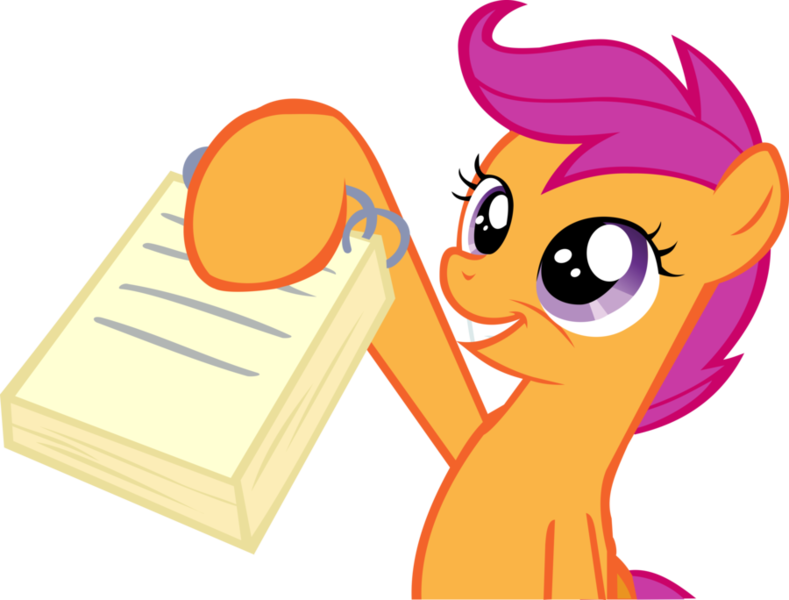 Size: 900x684 | Tagged: artist:edwardten, derpibooru import, happy, notebook, safe, scootaloo, simple background, transparent background, vector