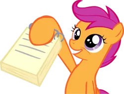 Size: 900x684 | Tagged: artist:edwardten, derpibooru import, happy, notebook, safe, scootaloo, simple background, transparent background, vector