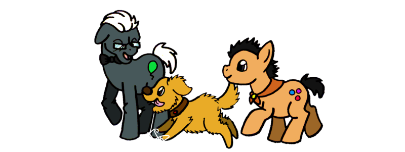 Size: 1818x684 | Tagged: artist:redflamekitty44, carl, derpibooru import, dug, pixar, ponified, russel, safe, up