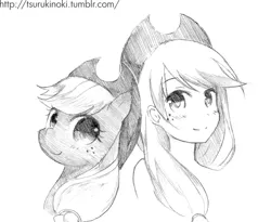 Size: 561x460 | Tagged: applejack, artist:tsurukinoki, derpibooru import, duality, grayscale, humanized, human ponidox, monochrome, portrait, safe