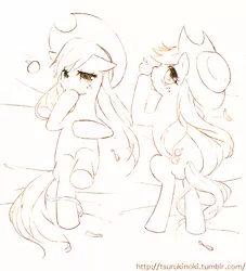 Size: 520x573 | Tagged: applejack, artist:tsurukinoki, derpibooru import, female, loose hair, monochrome, solo, solo female, suggestive, sultry pose