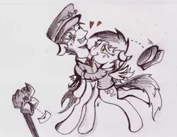 Size: 2070x1599 | Tagged: safe, artist:inky-draws, derpibooru import, care package, derpy hooves, special delivery, oc, pegasus, pony, female, hat, heart, hug, letter, mail, mailbox, mailpony, mare, shipping, traditional art