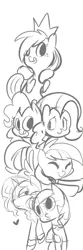 Size: 640x1920 | Tagged: applejack, artist:mt, crown, derpibooru import, fluttershy, monochrome, pinkie pie, rainbow dash, rarity, safe, sketch, style emulation, twilight sparkle