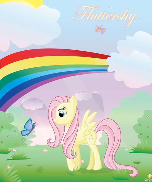 Size: 1891x2265 | Tagged: artist:chupacat, butterfly, derpibooru import, fluttershy, rainbow, safe