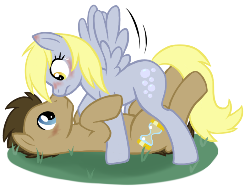 Size: 806x620 | Tagged: suggestive, artist:fire-girl872, derpibooru import, derpy hooves, doctor whooves, time turner, pegasus, pony, blushing, bruised, doctorderpy, female, male, mare, shipping, simple background, straight, transparent background, vector, wingboner