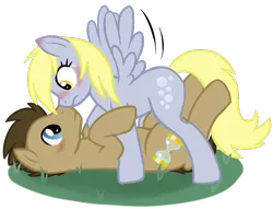 Size: 806x620 | Tagged: suggestive, artist:fire-girl872, derpibooru import, derpy hooves, doctor whooves, time turner, pegasus, pony, blushing, bruised, doctorderpy, female, male, mare, shipping, simple background, straight, transparent background, vector, wingboner