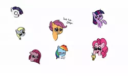 Size: 1158x689 | Tagged: safe, artist:anevilzebra, derpibooru import, derpy hooves, pinkie pie, rainbow dash, rarity, scootaloo, twilight sparkle, pegasus, pony, candle, expressions, female, mare, muffin, pinkamena diane pie