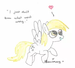 Size: 680x620 | Tagged: safe, artist:the-horse-whisperer, derpibooru import, derpy hooves, pegasus, pony, female, heart, mare, quote, solo, traditional art