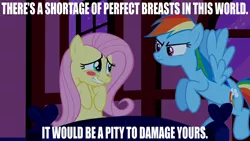 Size: 1280x720 | Tagged: blushing, blush sticker, derpibooru import, edit, edited screencap, fluttershy, image macro, implied hootershy, rainbow dash, screencap, suggestive, the princess bride, the super speedy cider squeezy 6000