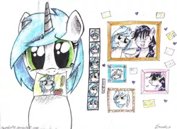 Size: 900x654 | Tagged: safe, artist:sweeterwho, derpibooru import, oc, oc:sweetie, unofficial characters only, pony, unicorn, bierzcie i rysujcie, female, heart, looking at you, mare, mouth hold, photo, picture, traditional art