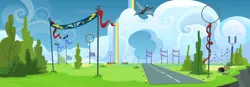 Size: 8000x2792 | Tagged: absurd resolution, artist:ambassad0r, background, cloud, derpibooru import, no pony, rainbow waterfall, runway, safe, scenery, vector, wonderbolts academy, wonderbolts headquarters