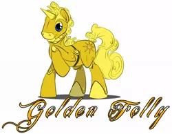 Size: 1000x777 | Tagged: safe, artist:zillford, derpibooru import, oc, oc:golden folly, unofficial characters only, golem, pony, robot, unicorn, raised hoof, simple background, solo, white background