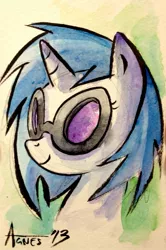 Size: 900x1358 | Tagged: artist:agnesgarbowska, derpibooru import, safe, solo, traditional art, vinyl scratch, watercolor painting