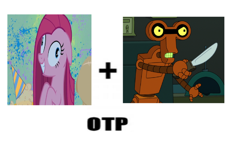 Size: 1776x1118 | Tagged: contemplating insanity, crossover, crossover shipping, derpibooru import, edit, fanfic, futurama, insanity face, otp, party of one, pinkamena diane pie, pinkie pie, roberto, screencap, semi-grimdark, shipping