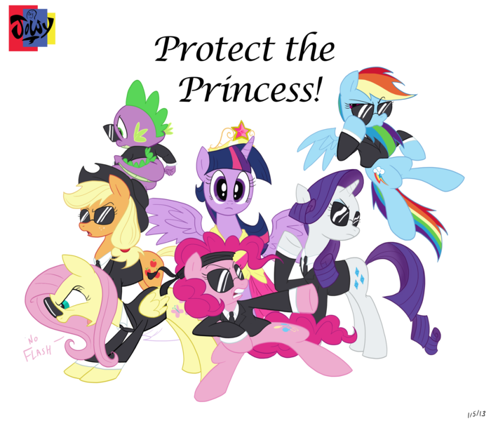 Size: 2892x2480 | Tagged: safe, artist:jowybean, derpibooru import, applejack, fluttershy, pinkie pie, rainbow dash, rarity, spike, twilight sparkle, twilight sparkle (alicorn), alicorn, earth pony, pegasus, pony, unicorn, agent, bodyguard, clothes, coronation dress, crown, dress, dress shirt, female, guard, karate, kung fu, mane seven, mane six, mare, necktie, secret agent, secret service, simple background, suit, sunglasses, transparent background