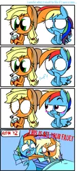 Size: 821x1816 | Tagged: safe, artist:mushroomcookiebear, derpibooru import, applejack, rainbow dash, earth pony, pegasus, pony, angry, appleblitz (straight), appledash, blush sticker, blushing, comic, female, half r63 shipping, hospital, implied sex, labor, male, mare, pregnant, rainbow blitz, rule 63, shipping, straight, strangling, unwanted pregnancy, why you little, wide eyes, you did this to me