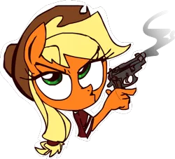 Size: 588x535 | Tagged: anthro, applejack, artist:mushroomcookiebear, beretta, gun, pistol, safe, simple background, solo, weapon