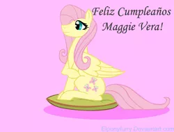 Size: 900x684 | Tagged: safe, artist:elponyfurry, derpibooru import, fluttershy, maggie, solo, spanish