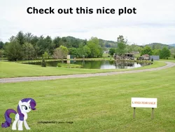 Size: 1240x930 | Tagged: best plot, derpibooru import, land, plot, ponies in real life, pun, rarity, safe, sign, word play