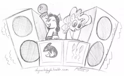 Size: 1280x785 | Tagged: 30 minute art challenge, artist:meliexius-marcus, bowling ball, derpibooru import, oc, pinkie pie, safe, speakers, turntable