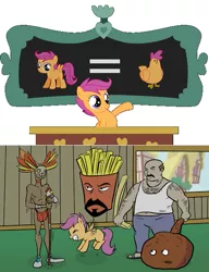 Size: 503x655 | Tagged: aqua teen hunger force, billywitchdoctor.com, billywitchdoctordotcom, carl, carl brutananadilewski, derpibooru import, frylock, meatwad, origins, safe, scootachicken, scootaloo