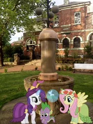Size: 2448x3264 | Tagged: artist:rjrgmc28, building, derpibooru import, fluttershy, fountain, ponies in real life, rarity, safe, spike, vector