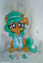 Size: 742x1076 | Tagged: safe, artist:sweeterwho, derpibooru import, oc, unofficial characters only, earth pony, pony, broken, broken toy, child, doll, female, filly, sad, toy