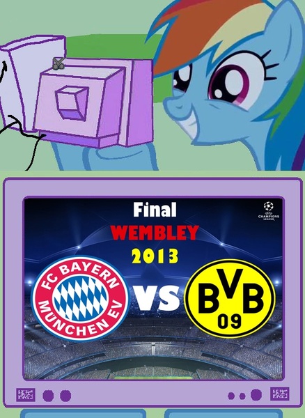 Size: 563x771 | Tagged: 2013, artist:rodriguez, bayern munich, borussia dortmund, derpibooru import, exploitable meme, final wembley, football, rainbow dash, safe, tv meme, uefa champions league