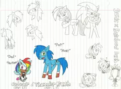 Size: 2208x1632 | Tagged: artist:cmara, crossover, crossover shipping, derpibooru import, female, interspecies, lined paper, male, non-mlp oc, oc, oc:colour, oc:thunder rush, offspring, parent:rainbow dash, parent:sonic the hedgehog, parents:sonicdash, rainbow dash, safe, shipping, sonicdash, sonic the hedgehog, sonic the hedgehog (series), straight, traditional art