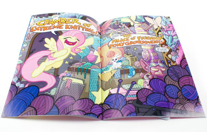 Size: 889x567 | Tagged: angel bunny, derpibooru import, fluttershy, idw, knitting, safe, speech bubble, spoiler:comicm04, yarn