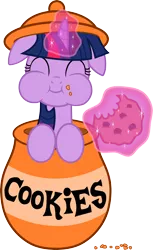 Size: 3533x5757 | Tagged: artist:filpapersoul, cookie, cookie jar, cookie jar pony, cute, derpibooru import, eating, floppy ears, food, magic, puffy cheeks, safe, simple background, transparent background, twiabetes, twilight sparkle, vector