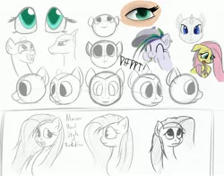 Size: 3410x2669 | Tagged: artist:mattatatta, derpibooru import, eye, eyes, fluttershy, rarity, safe, sketch