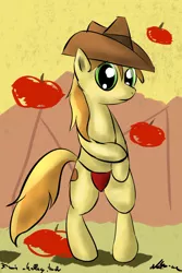 Size: 1280x1915 | Tagged: suggestive, artist:neko-me, derpibooru import, braeburn, pony, 30 minute art challenge, bipedal, clothes, crossdressing, male, panties, solo, solo male, underwear