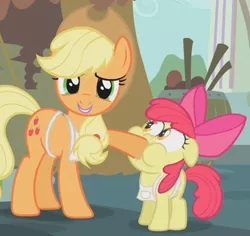 Size: 376x355 | Tagged: animation error, apple bloom, applejack, call of the cutie, derpibooru import, faic, hoof in mouth, hoofjack, lips, lipstick, puffy cheeks, safe, screencap