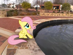 Size: 2048x1536 | Tagged: artist:tokkazutara1164, derpibooru import, filly, fluttershy, fountain, houses, ponies in real life, safe, street, vector