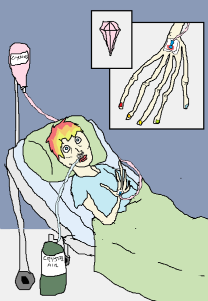 Size: 515x743 | Tagged: 1st grade art, artist:crystals1986, background pony strikes again, bed, crystal, derpibooru import, distorted hand, grimdark, hospital, humanized, ms paint, nail polish, quality, rainbow dash, uncanny valley, wat, why, wtf