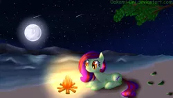 Size: 2560x1440 | Tagged: artist:0okami-0ni, beach, bonfire, derpibooru import, fire, moon, night, oc, ocean, safe, stars, unofficial characters only