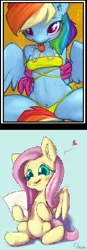 Size: 250x718 | Tagged: suggestive, artist:alasou, artist:atryl, deleted from derpibooru, derpibooru import, fluttershy, rainbow dash, anthro, breasts, clothes, female, flutterdash, heart, lesbian, panties, photo, shipping, underwear