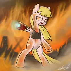 Size: 1280x1280 | Tagged: semi-grimdark, artist:edvedd, derpibooru import, ponified, pony, bipedal, extremis, fire, iron man, iron man 3, pepper potts