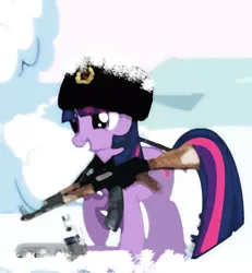 Size: 1024x1109 | Tagged: ak-47, artist:passiveusererwinwoz, derpibooru import, gun, safe, snow, soviet, twilight sparkle, vodka