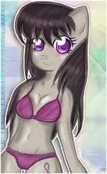 Size: 430x700 | Tagged: anthro, artist:noah-nyan, belly button, bikini, breasts, clothes, derpibooru import, octavia melody, suggestive, swimsuit