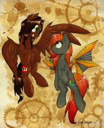 Size: 2144x2629 | Tagged: safe, artist:moonlightfl, derpibooru import, oc, unofficial characters only, pegasus, pony, coffee, steampunk, traditional art