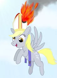 Size: 561x771 | Tagged: safe, artist:simeonleonard, derpibooru import, derpy hooves, pegasus, pony, catholicism, christianity, cross, female, fire, habemus papam, hat, mare, pope, popess, this will end in death, this will end in tears, xk-class end-of-the-world scenario